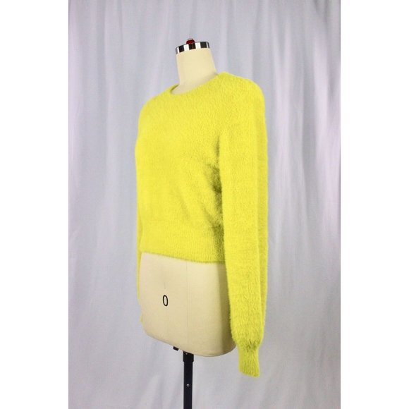 Aritzia SUNDAY BEST Kitten Chartreuse Yellow Fuzzy Knit Cropped Sweater, Size M - Picture 6 of 13